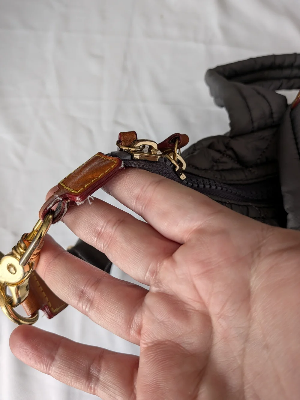 MZ Wallace Quilted Crossbody Satchel in Gray with Gold Hardware - Picture 3 of 10